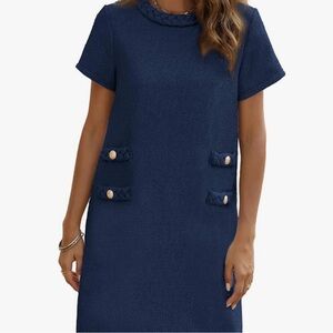 Elegant Navy Blue Short Sleeve Dress